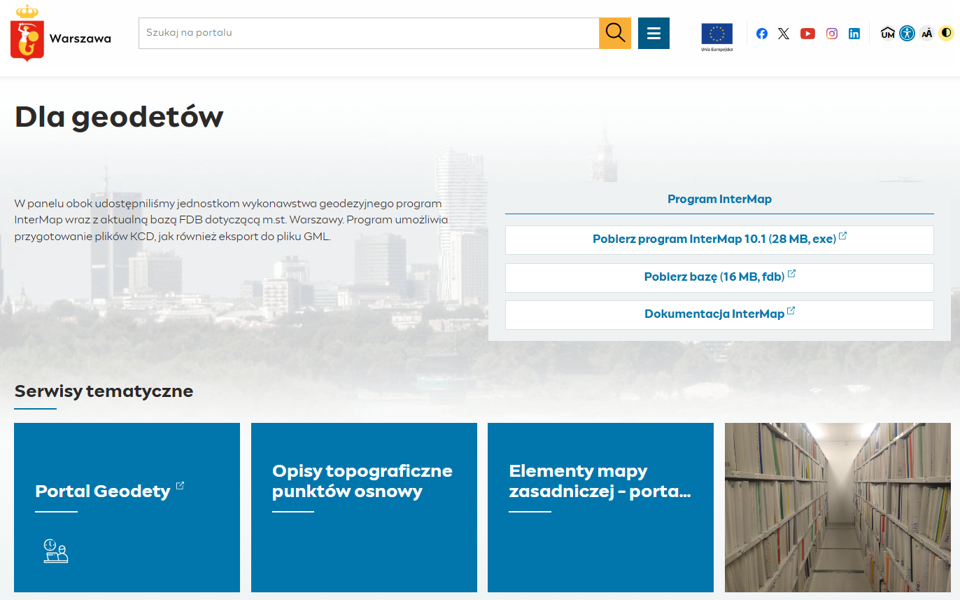 Widok strony Urzędu Miasta Stołecznego Warszawy - sekcja dla geodetów Widok strony Urzędu Miasta Stołecznego Warszawy - sekcja dla geodetów