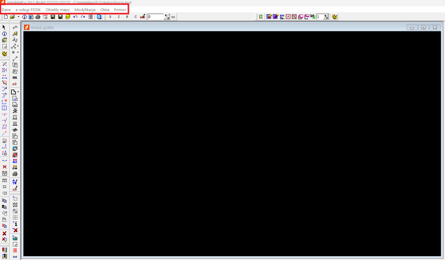Widok okna głównego programu InterMAP Widok okna głównego programu InterMAP