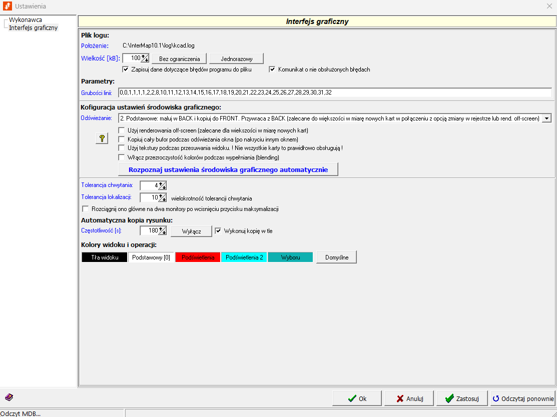 Widok okna z ustawieniami zakładki interfejsu graficznego Widok okna z ustawieniami zakładki interfejsu graficznego