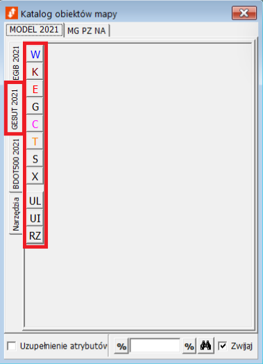 Widok okna katalogu obiektów mapy Widok okna katalogu obiektów mapy