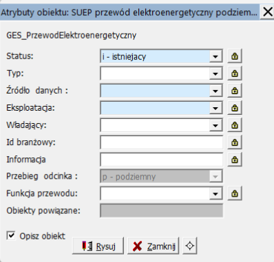 Widok okna atrybutów obiektu Widok okna atrybutów obiektu