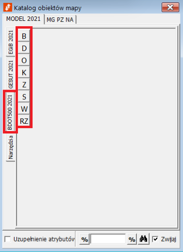 Widok okna katalogu obiektów mapy Widok okna katalogu obiektów mapy