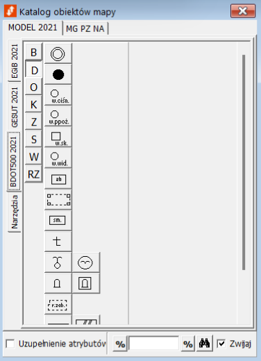 Widok okna katalogu obiektów mapy Widok okna katalogu obiektów mapy