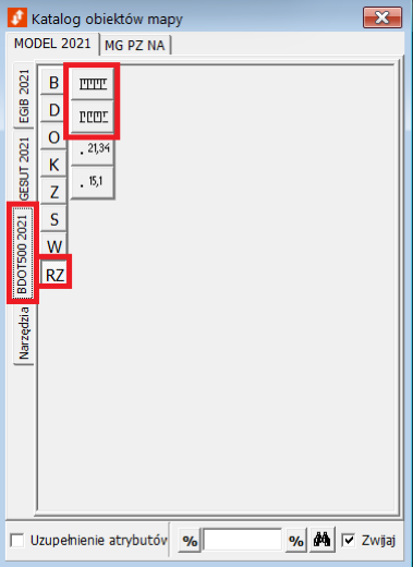 Widok okna katalogu obiektów mapy Widok okna katalogu obiektów mapy
