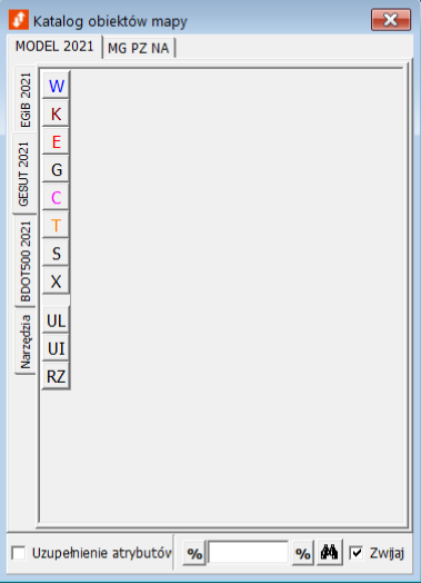 Widok okna katalogu obiektów mapy Widok okna katalogu obiektów mapy