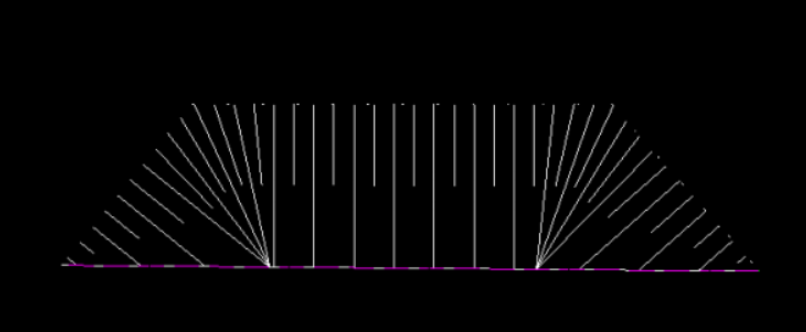 Widok obrysu skarpy wypełnionej pionowymi liniami i podświetlonym na różowo dołem Widok obrysu skarpy wypełnionej pionowymi liniami i podświetlonym na różowo dołem