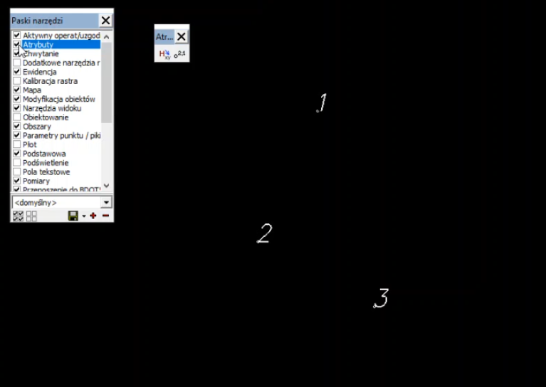 Widok okna grafiki z pikietami oraz oknami: Paska narzędzi i Atrybutów Widok okna grafiki z pikietami oraz oknami: Paska narzędzi i Atrybutów