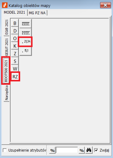 Widok okna katalogu obiektów mapy Widok okna katalogu obiektów mapy
