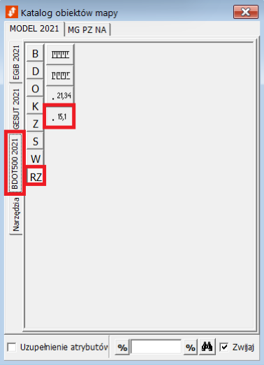 Widok okna katalogu obiektów mapy Widok okna katalogu obiektów mapy