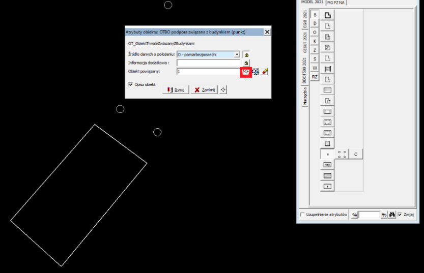 Widok części mapy oraz okna atrybutu obiektów Widok części mapy oraz okna atrybutu obiektów