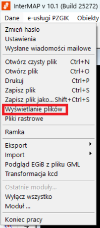 Widok menu głównego programu z rozwiniętymi opcjami danych Widok menu głównego programu z rozwiniętymi opcjami danych