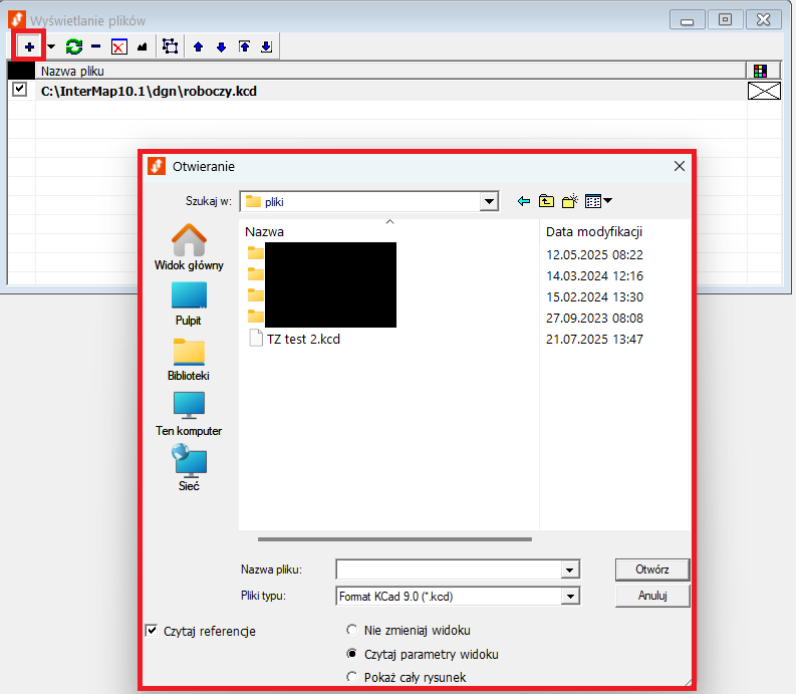 Widok okna wyświetlania plików i okna otwierania Widok okna wyświetlania plików i okna otwierania