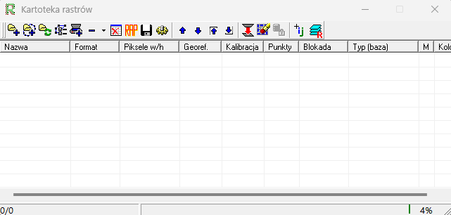 Widok okna kartoteki rastrów Widok okna kartoteki rastrów