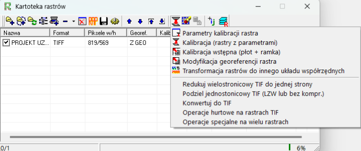 Widok okna kartoteki rastrów Widok okna kartoteki rastrów