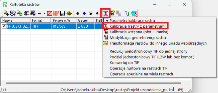 widok okna kartoteki rastrów z rozwiniętym podmenu widok okna kartoteki rastrów z rozwiniętym podmenu