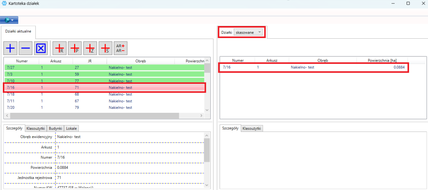 Widok okna kartoteki działek Widok okna kartoteki działek