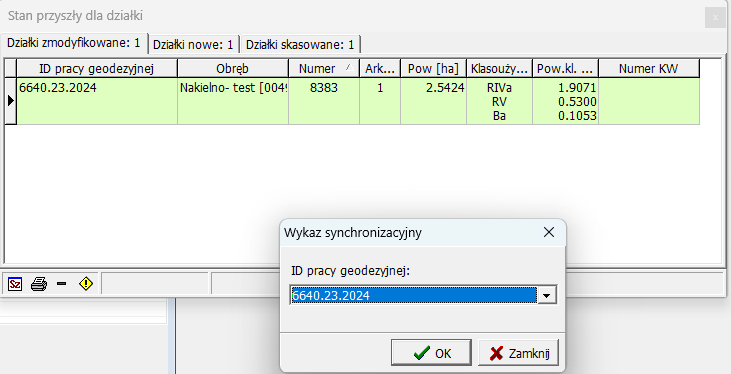 Widok okna do wyboru numeru pracy geodezyjnej Widok okna do wyboru numeru pracy geodezyjnej