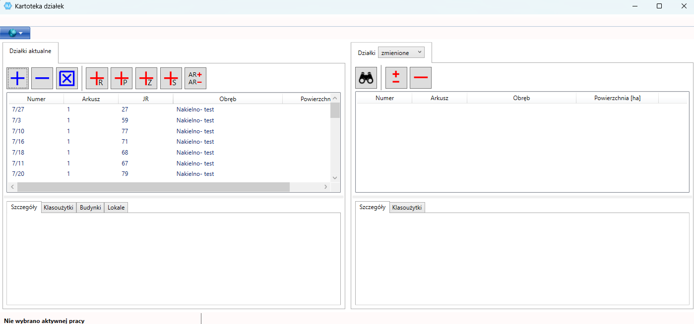 Widok okna kartoteki działek z wyszukanymi pozycjami Widok okna kartoteki działek z wyszukanymi pozycjami