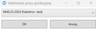 Widok okna wybierania pracy geodezyjnej Widok okna wybierania pracy geodezyjnej