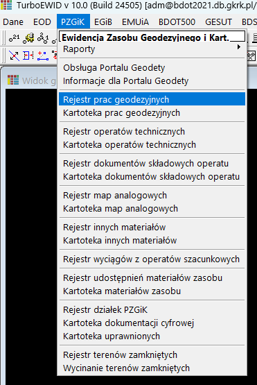 Widok menu programu PZGiK Widok menu programu PZGiK