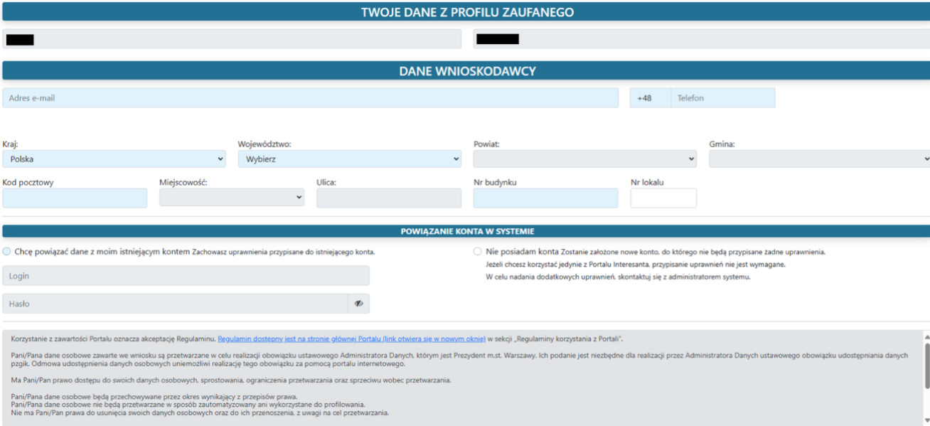 Widok okna z danymi profilu zaufanego Widok okna z danymi profilu zaufanego