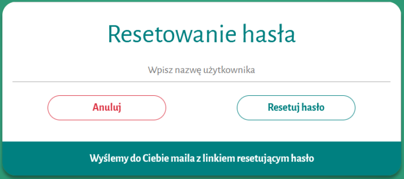 Widok okna do resetowania hasła Widok okna do resetowania hasła