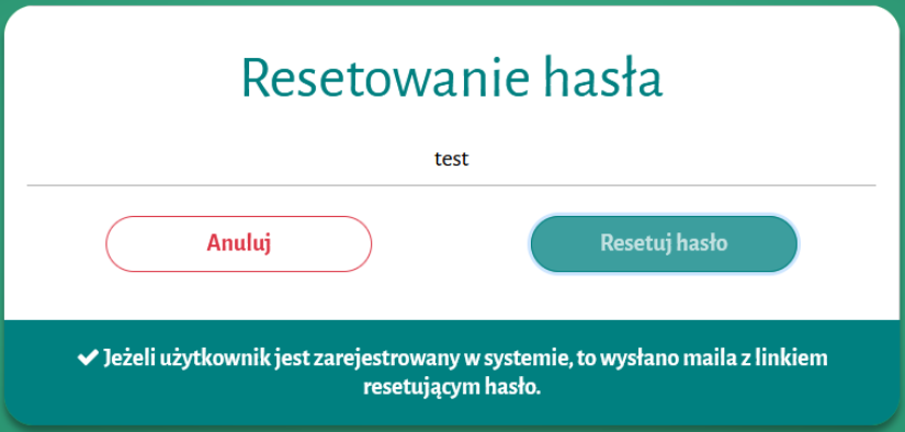 Widok okna do resetowania hasła Widok okna do resetowania hasła