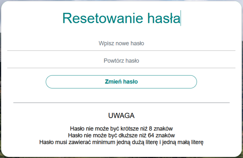Widok okna do resetowania hasła Widok okna do resetowania hasła
