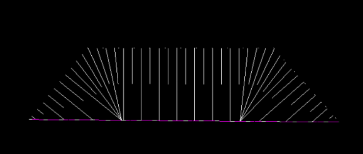 Widok obrysu skarpy wypełnionej pionowymi liniami i podświetlonym na różowo dołem Widok obrysu skarpy wypełnionej pionowymi liniami i podświetlonym na różowo dołem