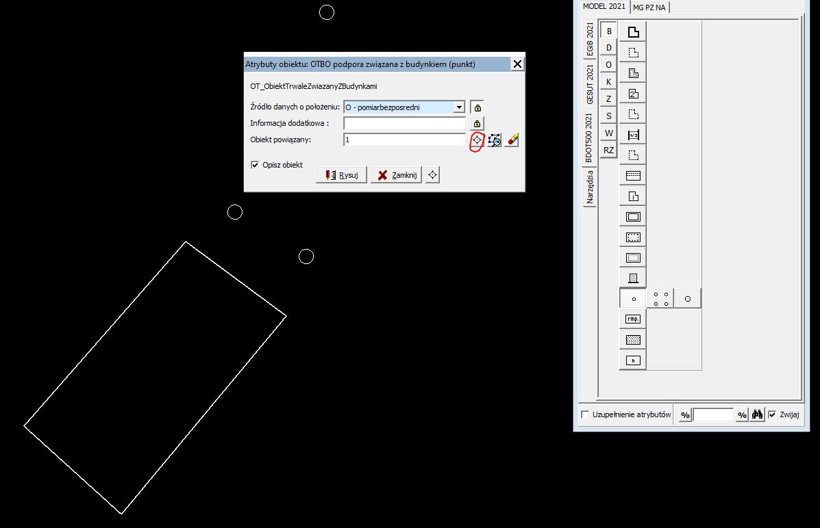 Widok części mapy oraz okna atrybutu obiektów Widok części mapy oraz okna atrybutu obiektów