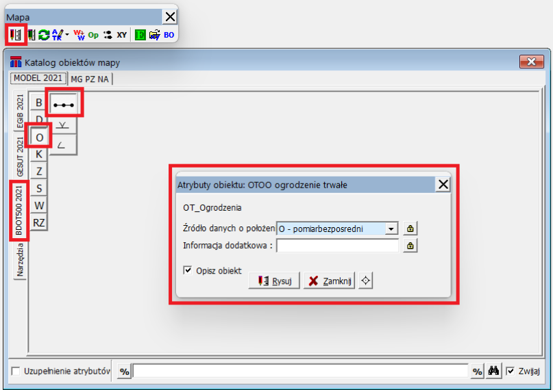 Widok okien Mapy, Katalogu obiektów mapy oraz Atrybutów obiektu Widok okien Mapy, Katalogu obiektów mapy oraz Atrybutów obiektu