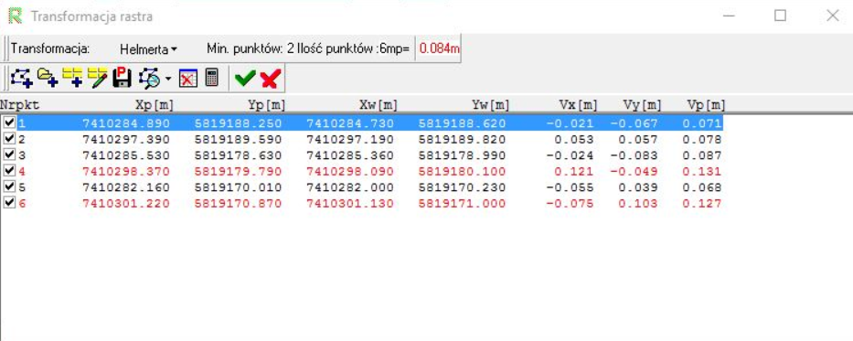 Widok okna 'Transformacja rastra' z wczytanymi wieloma plikami Widok okna 'Transformacja rastra' z wczytanymi wieloma plikami