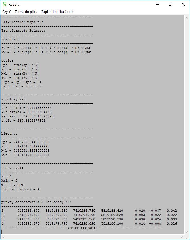 Widok okna 'Raport' z wyświetlonymi danymi Widok okna 'Raport' z wyświetlonymi danymi