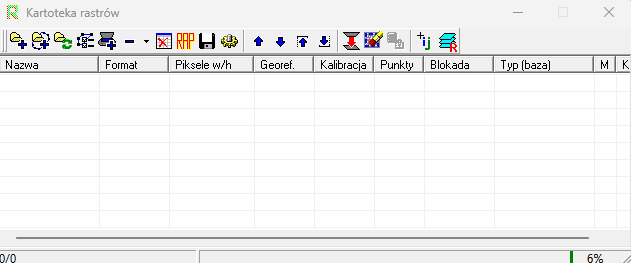 Widok okna 'Kartoteka rastrów' Widok okna 'Kartoteka rastrów'