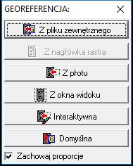 Widok okna 'GEOREFERENCJA' z opcjami wczytywania Widok okna 'GEOREFERENCJA' z opcjami wczytywania