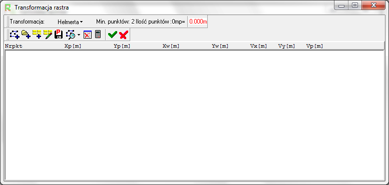 Widok okna 'Transformacja rastra' Widok okna 'Transformacja rastra'