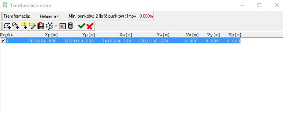 Widok okna 'Transformacja rastra' z wczytanym i zaznaczonym plikiem Widok okna 'Transformacja rastra' z wczytanym i zaznaczonym plikiem