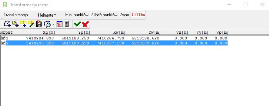 Widok okna 'Transformacja rastra' z wczytanymi dwoma plikami Widok okna 'Transformacja rastra' z wczytanymi dwoma plikami
