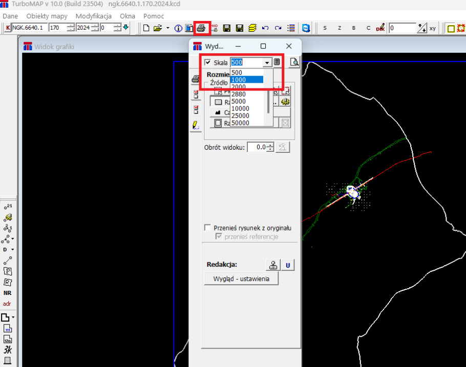 Widok okna wydruku z zaznaczonymi opcjami Widok okna wydruku z zaznaczonymi opcjami