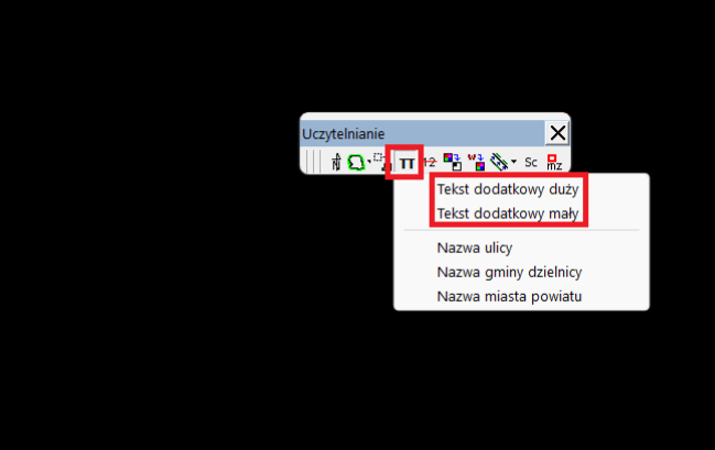 Widok palety 'Uczytelnianie' z rozwiniętymi opcjami Widok palety 'Uczytelnianie' z rozwiniętymi opcjami