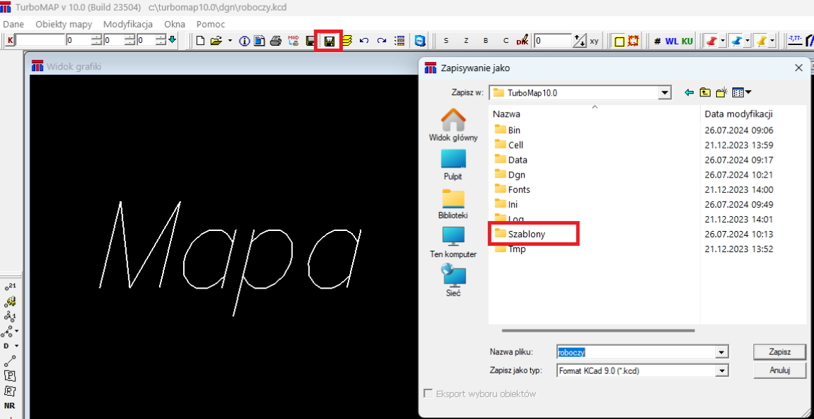 Widok okna zapisywania Widok okna zapisywania