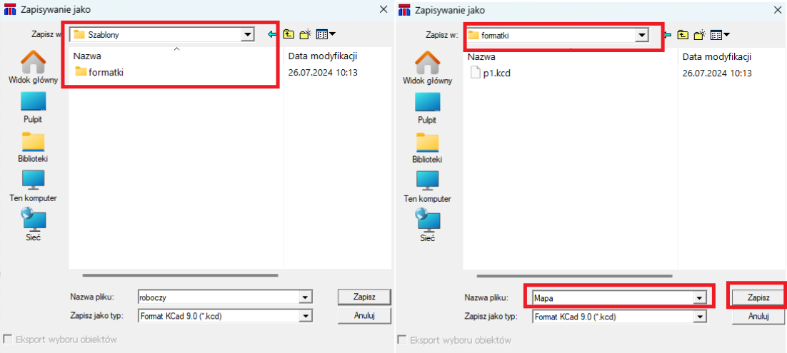 Widok okna zapisywania Widok okna zapisywania