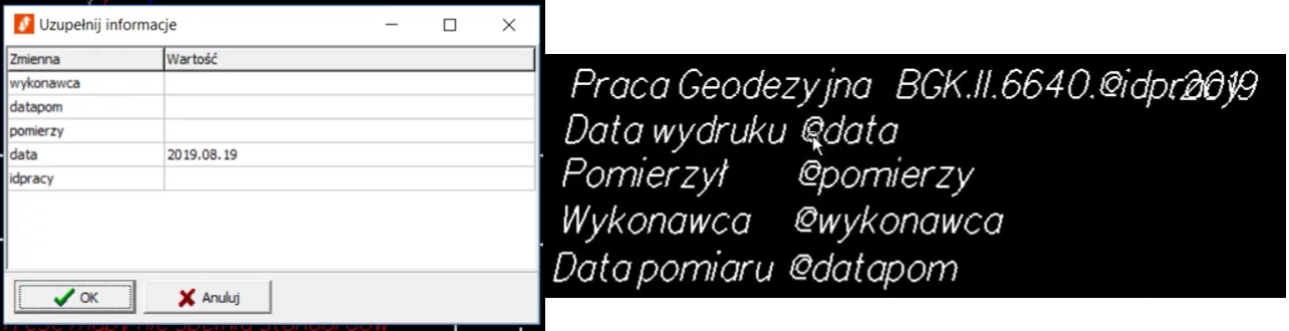 Widok okna do wprowadzenia informacji i pieczątki Widok okna do wprowadzenia informacji i pieczątki
