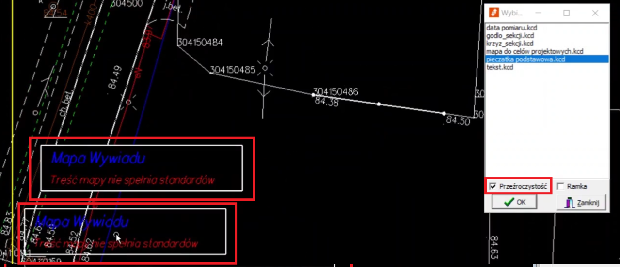 Widok wprowadzonych pieczątek na mapie w trybie przeźroczystości i bez Widok wprowadzonych pieczątek na mapie w trybie przeźroczystości i bez