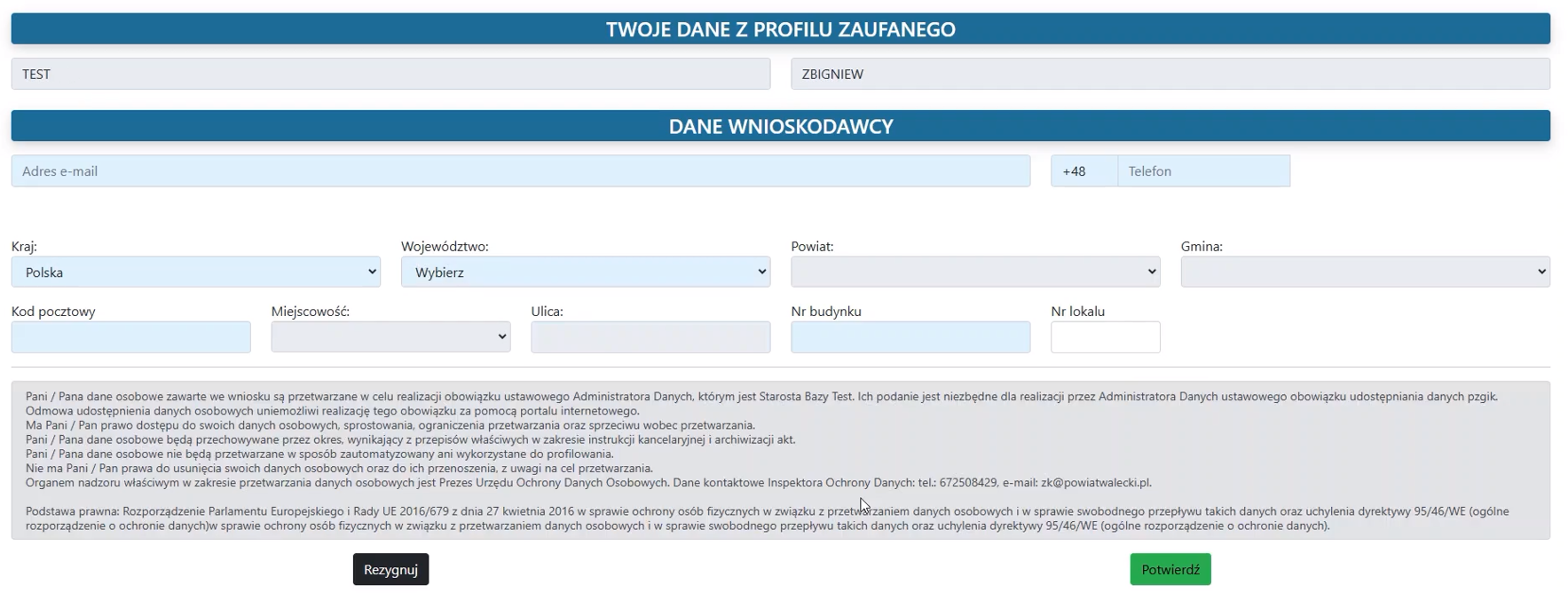 Widok części wniosku o pozwolenie na budowę Widok części wniosku o pozwolenie na budowę