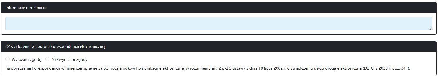 Widok części wniosku Widok części wniosku