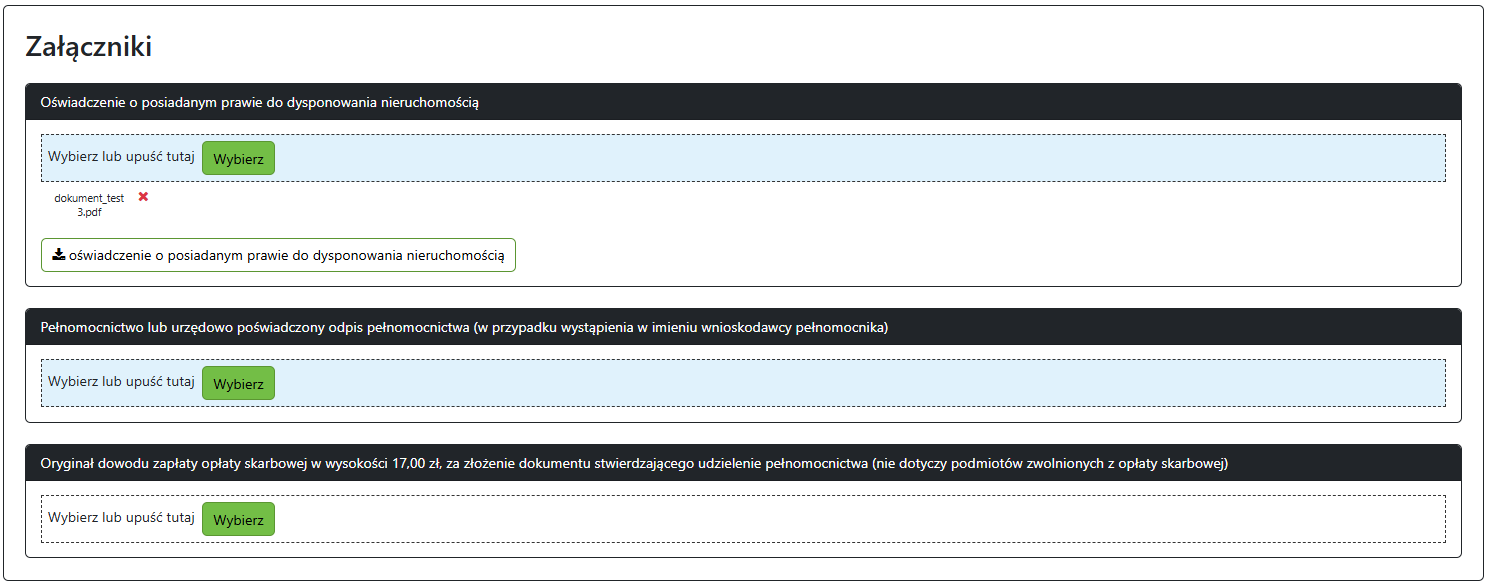 Widok części wniosku z załącznikami Widok części wniosku z załącznikami