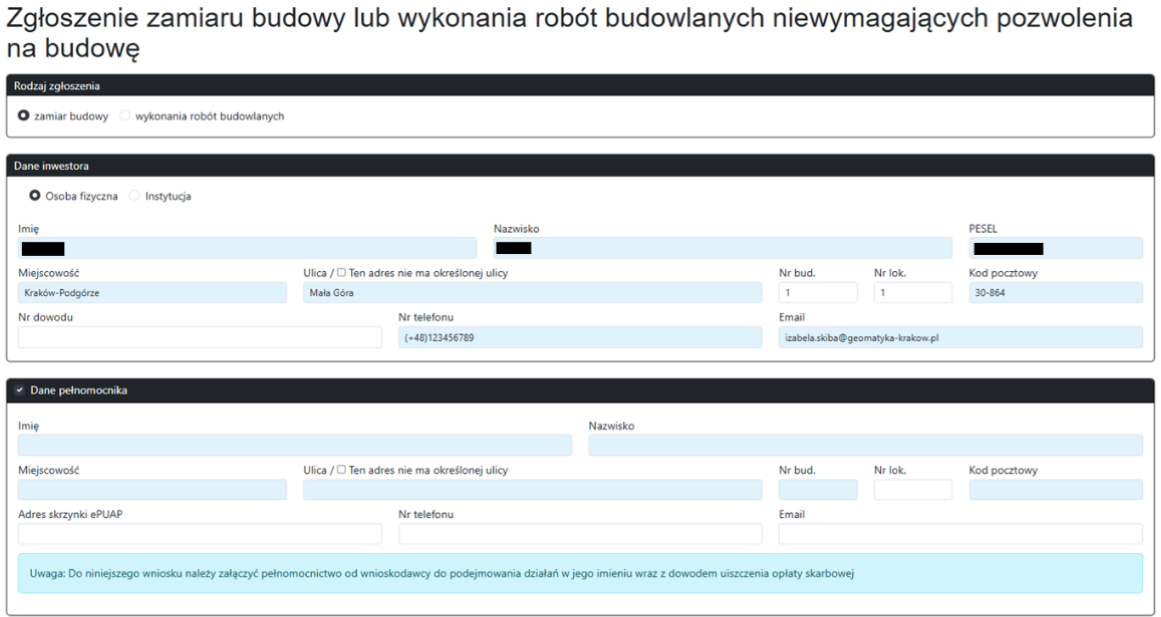 Widok części wniosku Widok części wniosku