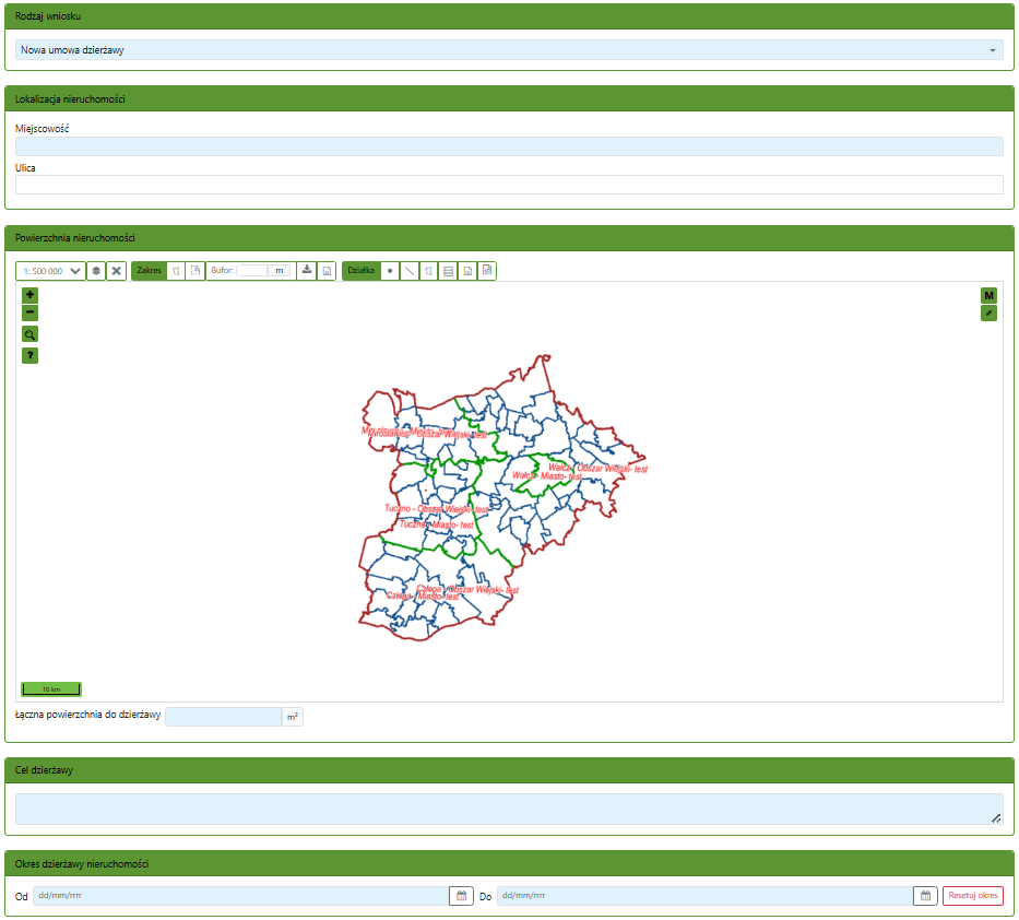 Widok okien lokalizacji nieruchomości, powierzchni nieruchomości, celu dzierżawy i okresu dzierżawy nieruchomości Widok okien lokalizacji nieruchomości, powierzchni nieruchomości, celu dzierżawy i okresu dzierżawy nieruchomości