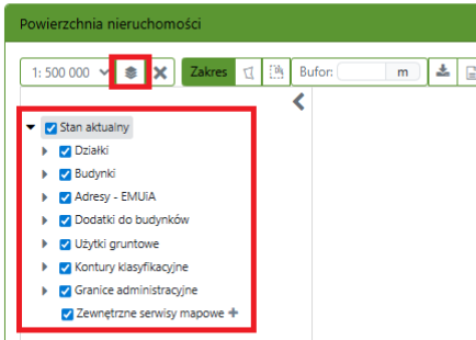 Widok opcji wyświetlania warstwowego na mapie Widok opcji wyświetlania warstwowego na mapie